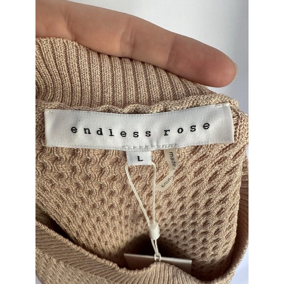 NWT Endless Rose Cream Textured Knit Crochet Bodycon Mini Dress Size L Tie Back - Picture 9 of 9